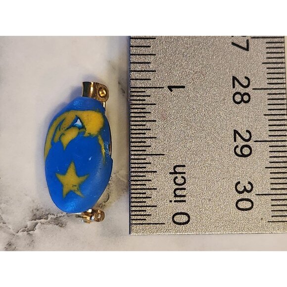 Vintage Blue and Yellow Star Moon Brooch Gold Tone Accents, Celestial Themed Pin - Picture 3 of 3